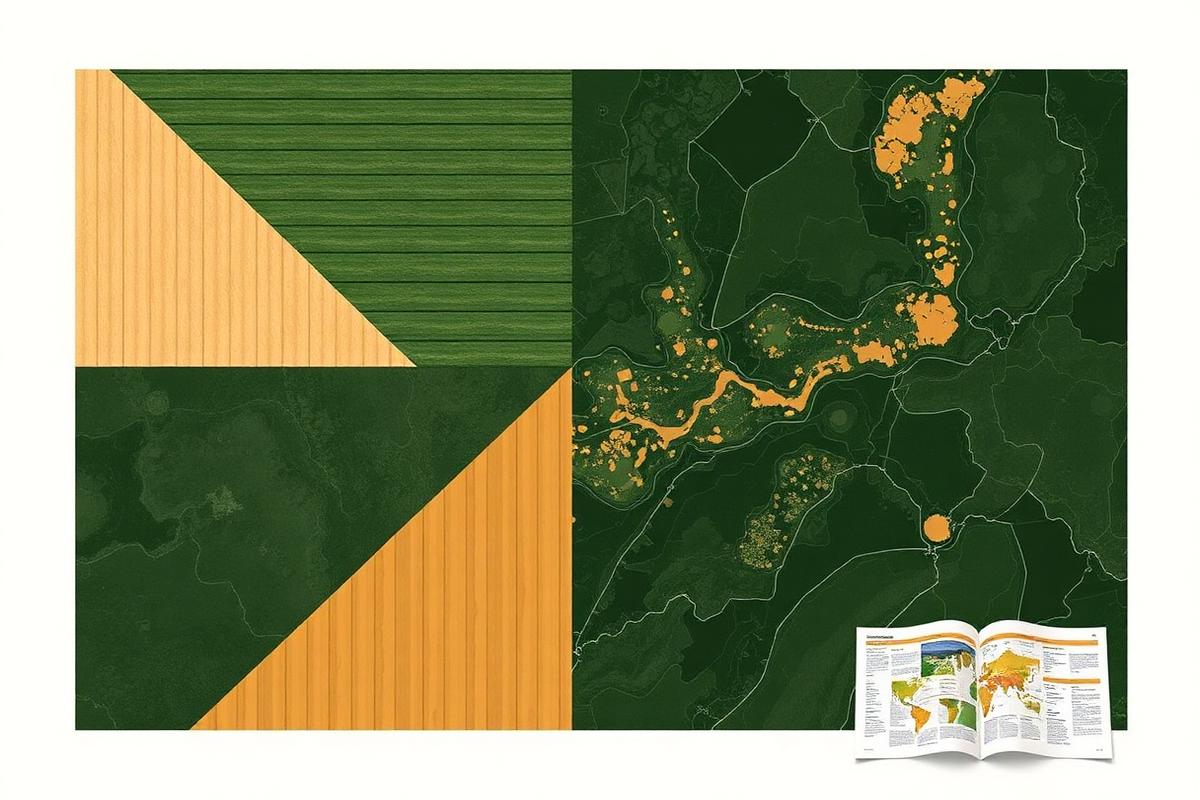 Abstract composition of field geometry, satellite observation and reporting pages
