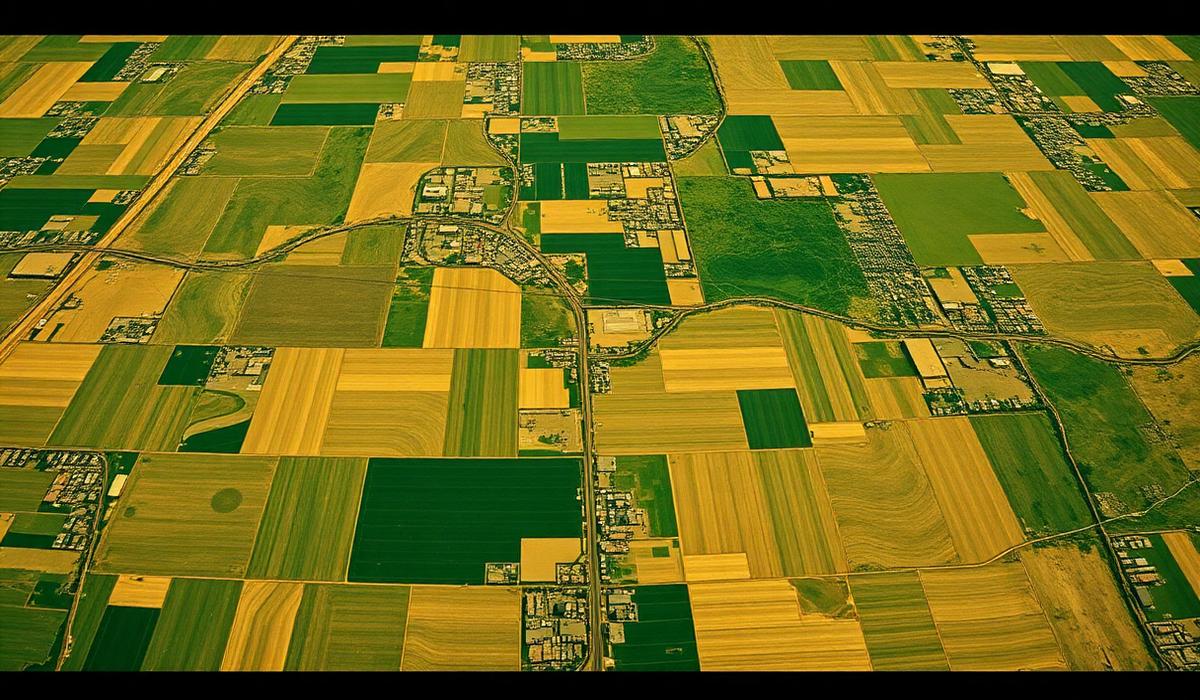 Satellite perspective of prairie farmland parcels